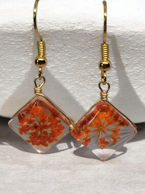 Earrings with Orange Floral Glass Drops
